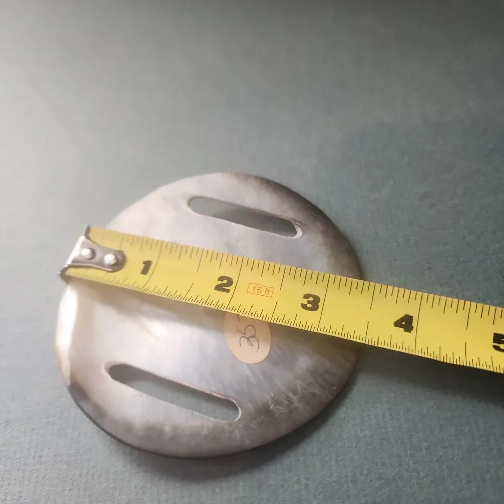 NOS 1970s Vintage Mother of Pearl Shell Belt Slide Pareo Buckle Boho Chic